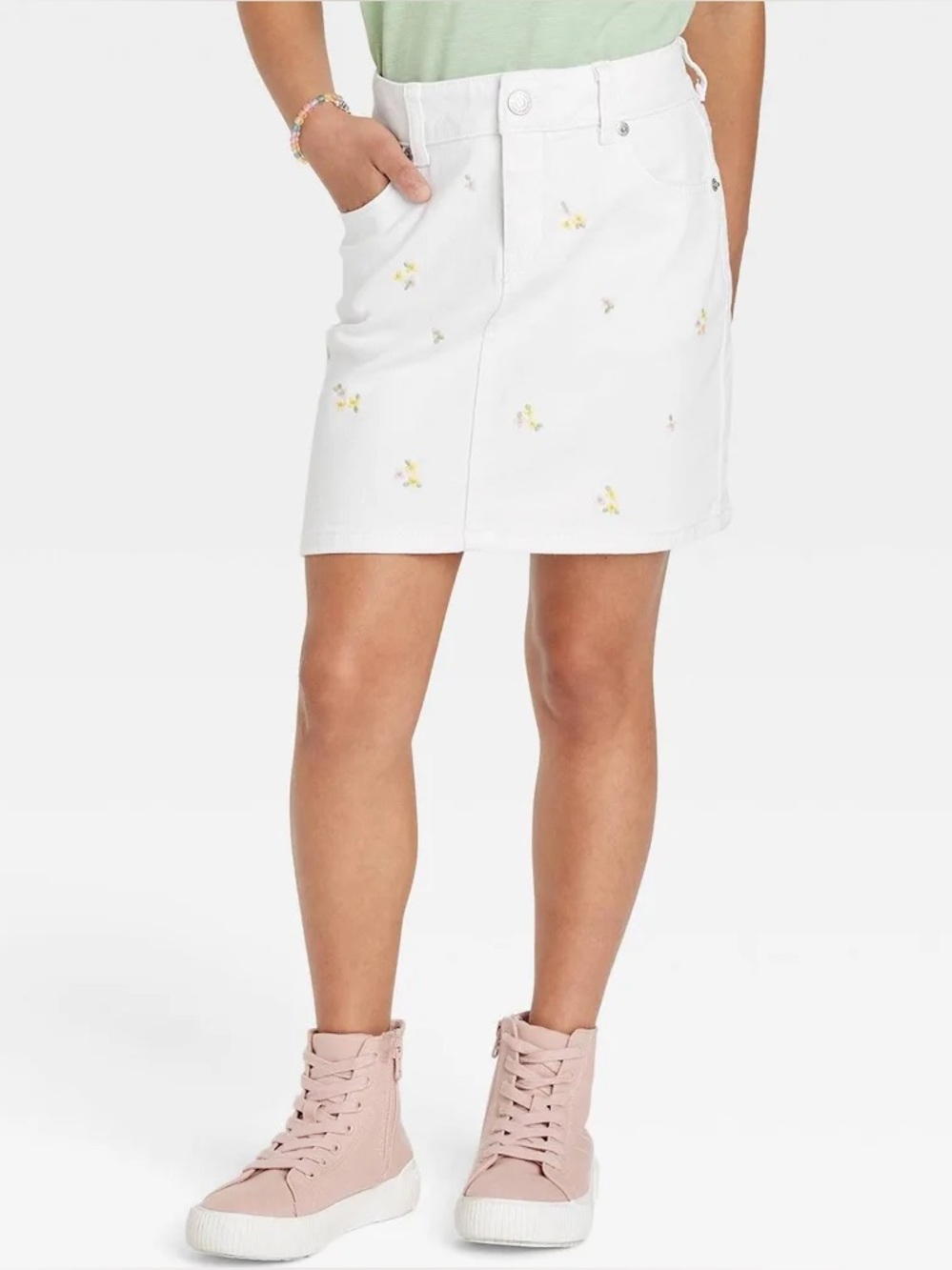 CAT & JACK High Rise Floral Embroidery Denim Skirt